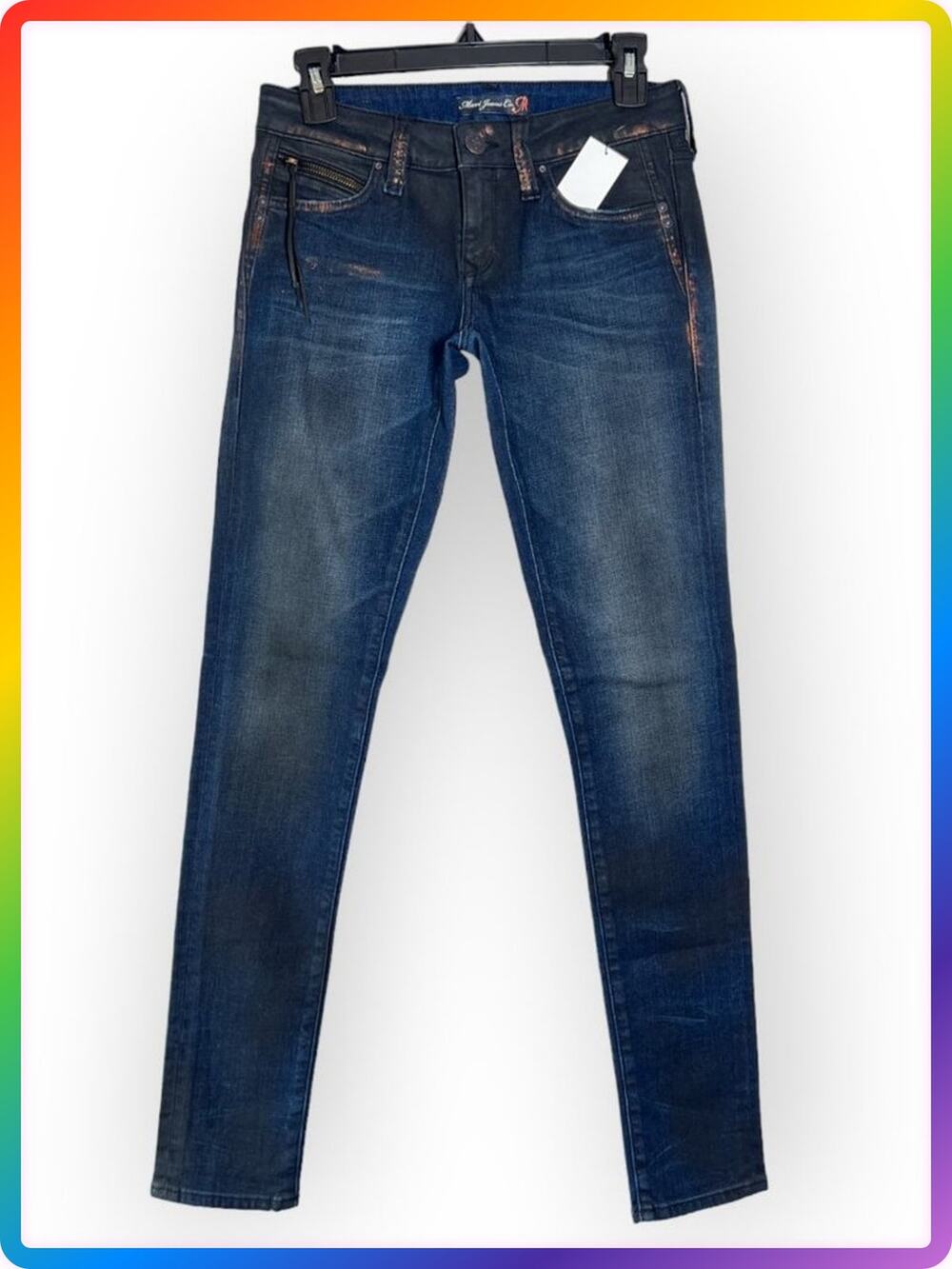 Mavi Scarlett Low Rise Skinny Jeans SIZE 27x33 Dark Wash Distressed Stretch